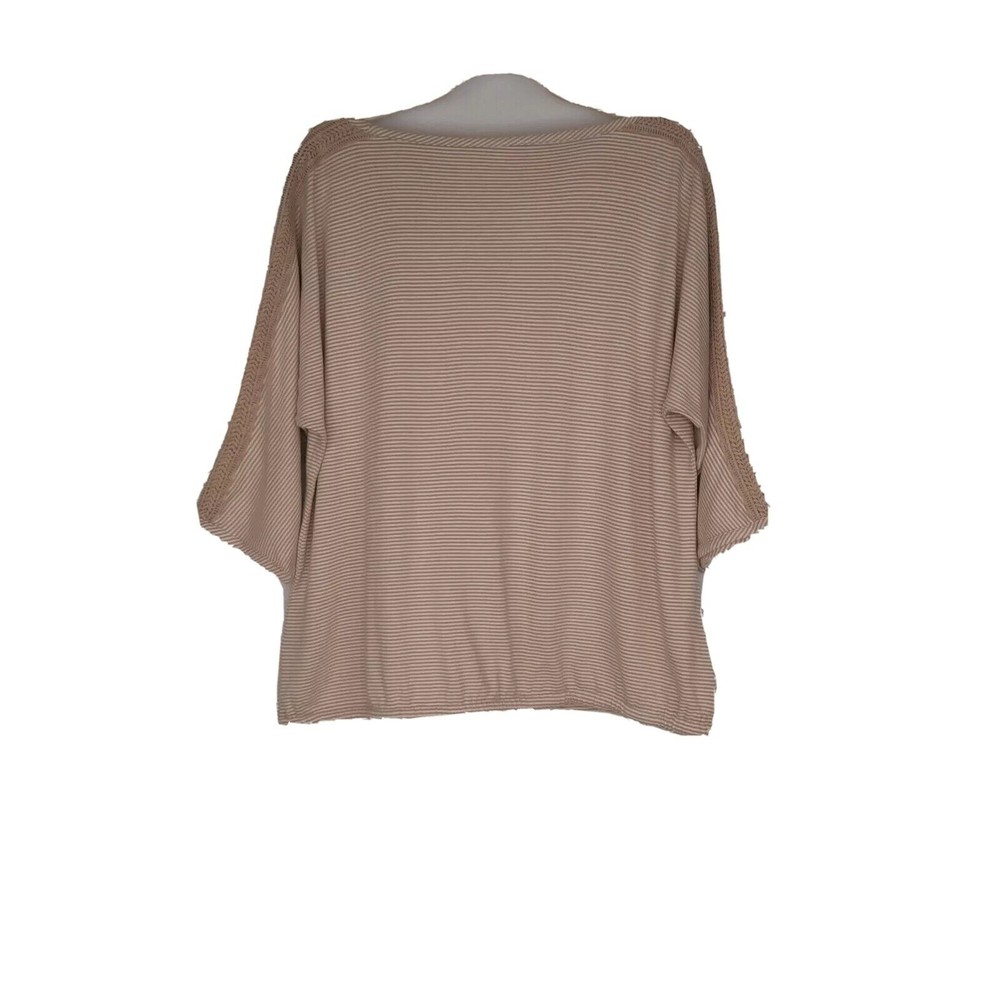 Coldwater Creek Women's Petite size M Fresca Striped 3/4 Sleeve Top Tan $70 NEW - Picture 2 of 7